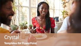  Presentation with black woman - PPT layouts enhanced with young black woman eating brunch background and a coral colored foreground
