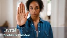  Presentation with abortion - Slides with young-black-woman-gesturing-stop background and a ocean colored foreground