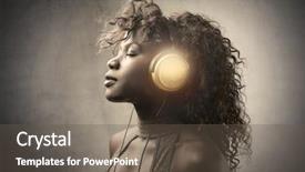  Presentation with black female - Cool new presentation with young black woman listen music backdrop and a dark gray colored foreground