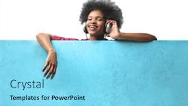  Presentation with blue music - Colorful presentation design enhanced with young-black-woman-listens backdrop and a arctic colored foreground