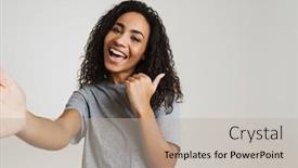  Presentation with black woman - Presentation design consisting of young-black-woman-pointing-finger background and a mint green colored foreground