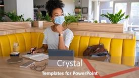  Presentation with agenda - Beautiful slide set featuring young-black-woman-sitting backdrop and a coral colored foreground