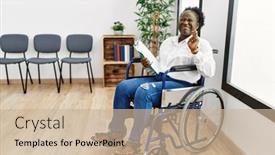  Presentation with waiting room - PPT theme having young-black-woman-sitting background and a  colored foreground