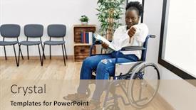  Presentation with black woman - Slide deck having young-black-woman-sitting background and a  colored foreground