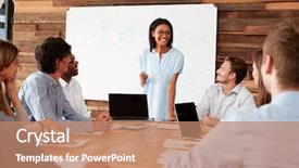  Presentation with black woman - Amazing slide set having young black woman stands addressing backdrop and a coral colored foreground