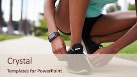  Presentation with sports shoes - Presentation theme with young black woman tying sports background and a lemonade colored foreground