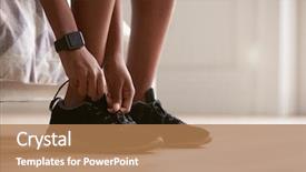  Presentation with sports shoes - Slides having young black woman tying sports shoes close-up background and a coral colored foreground