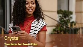  Presentation with black woman - Presentation theme consisting of young-black-woman-using-mobile background and a tawny brown colored foreground