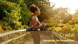  Presentation with black woman - PPT theme having young-black-woman-walking background and a tawny brown colored foreground