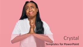  Presentation with black woman praying - PPT theme having young-black-woman-wearing-casual background and a coral colored foreground