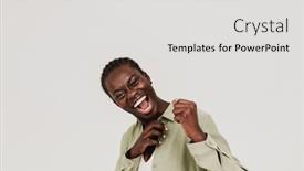  Presentation with black woman - PPT theme consisting of young-black-woman-with-afro background and a light gray colored foreground