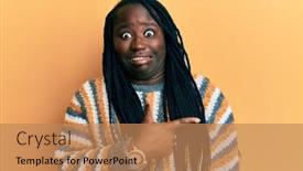  Presentation with forefinger - Slide set having young-black-woman-with-braids background and a coral colored foreground
