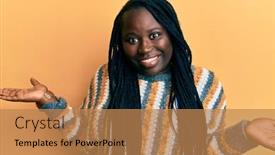  Presentation with woman hands open - Audience pleasing PPT theme consisting of young-black-woman-with-braids backdrop and a coral colored foreground