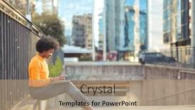  Presentation with black woman - Presentation design featuring young-black-woman-with-computer background and a coral colored foreground