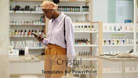  Presentation with black woman - PPT theme consisting of young-black-woman-with-shopping background and a coral colored foreground