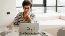  Presentation with black woman - Presentation design with young-black-woman-writing-down background and a  colored foreground