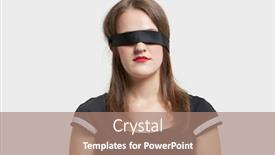  Presentation with blindfolded - Amazing PPT theme having young-blindfolded-woman-against-gray backdrop and a coral colored foreground