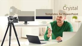  Presentation with blogger - Cool new theme with young blogger recording video at home backdrop and a lemonade colored foreground