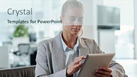  Presentation with coach - Presentation design featuring young-blond-business-coach background and a  colored foreground