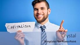  Presentation with capitalism - Presentation design consisting of young-blond-businessman-with-beard background and a light blue colored foreground