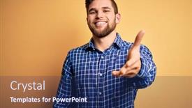  Presentation with blue handshake - Cool new theme with young-blond-businessman-with-beard backdrop and a navy blue colored foreground