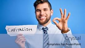  Presentation with capitalism - Cool new PPT theme with young-blond-businessman-with-beard backdrop and a light blue colored foreground