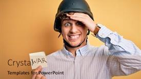  Presentation with curly hair - PPT theme having young-blond-businessman-with-curly background and a coral colored foreground