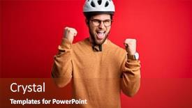  Presentation with blue eyes - Theme having young-blond-cyclist-man background and a tawny brown colored foreground