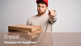  Presentation with pizza delivery - Amazing theme having young-blond-delivery-man backdrop and a coral colored foreground