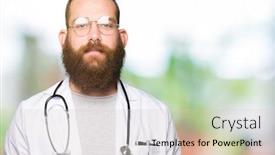  Presentation with simple medical - Beautiful slide deck featuring young blond doctor man with beard wearing medical coat relaxed with serious expression on face simple and natural looking at the camera backdrop and a light gray colored foreground