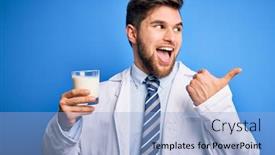  Presentation with drinking glass - PPT theme consisting of young-blond-doctor-man background and a light blue colored foreground