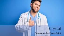  Presentation with blue eyes - Amazing presentation theme having young-blond-doctor-man backdrop and a light blue colored foreground