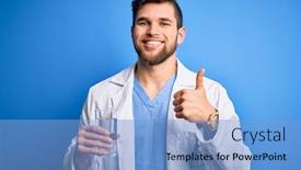  Presentation with blue water - Theme having young-blond-doctor-man background and a light blue colored foreground