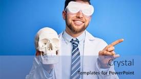  Presentation with skull - Beautiful presentation theme featuring young-blond-doctor-man backdrop and a light blue colored foreground