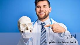  Presentation with skull - Cool new slide set with young-blond-doctor-man backdrop and a light blue colored foreground