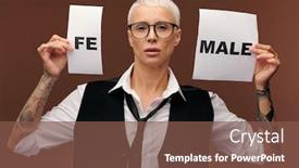  Presentation with elegant - Audience pleasing slides consisting of young-blond-elegant-manlike-woman backdrop and a tawny brown colored foreground