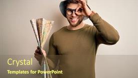  Presentation with city map - Slide set consisting of young-blond-explorer-man background and a tawny brown colored foreground