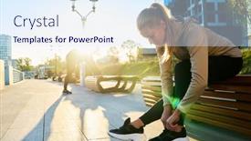  Presentation with athlete - Presentation design enhanced with young-blond-female-athlete-bending background and a sky blue colored foreground