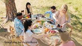  Presentation with dinner - Amazing slide set having young-blond-female-in-casual backdrop and a coral colored foreground