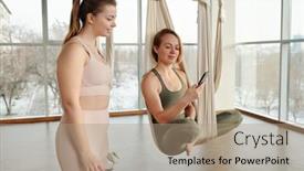  Presentation with exercises - PPT layouts consisting of young-blond-female-in-grey background and a coral colored foreground