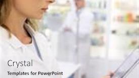  Presentation with pharmacist - Amazing presentation design having young-blond-female-pharmacist-looking backdrop and a white colored foreground