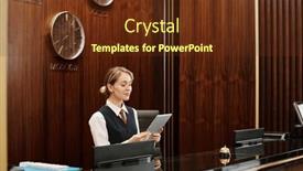  Presentation with receptionist - Presentation having young-blond-female-receptionist background and a tawny brown colored foreground