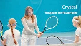  Presentation with consulting - Audience pleasing slide deck consisting of young-blond-female-tennis-trainer backdrop and a teal colored foreground
