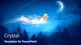  Presentation with night sky - Amazing PPT theme having young blond girl flying in night sky backdrop and a navy blue colored foreground
