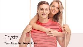  Presentation with swing - PPT theme with young blond girl hugging her boyfriend seated on a swing and looking at the camera isolated on white background background and a lemonade colored foreground