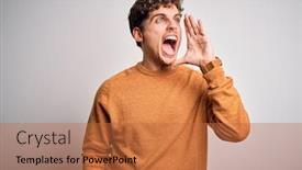  Presentation with curly hair - PPT layouts consisting of young-blond-handsome-man background and a red colored foreground