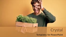  Presentation with curly hair - Amazing slides having young-blond-handsome-man backdrop and a  colored foreground