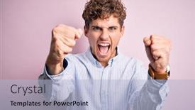  Presentation with curly hair - Amazing theme having young-blond-handsome-man backdrop and a light blue colored foreground