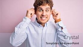  Presentation with curly hair - Colorful presentation design enhanced with young-blond-handsome-man backdrop and a light blue colored foreground