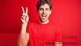  Presentation with curly hair - PPT theme enhanced with young-blond-handsome-man background and a red colored foreground